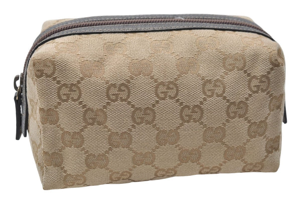 Authentic GUCCI Vintage Cosmetic Pouch Purse GG Canvas Leather Beige  7169D