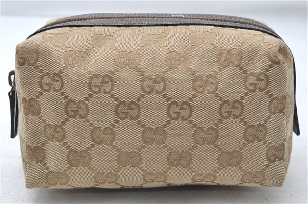 Authentic GUCCI Vintage Cosmetic Pouch Purse GG Canvas Leather Beige  7169D