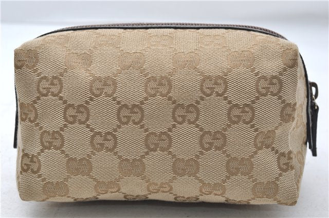 Authentic GUCCI Vintage Cosmetic Pouch Purse GG Canvas Leather Beige  7169D