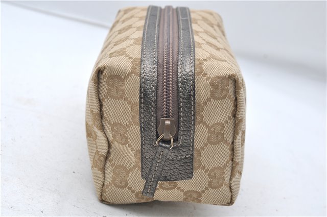 Authentic GUCCI Vintage Cosmetic Pouch Purse GG Canvas Leather Beige  7169D