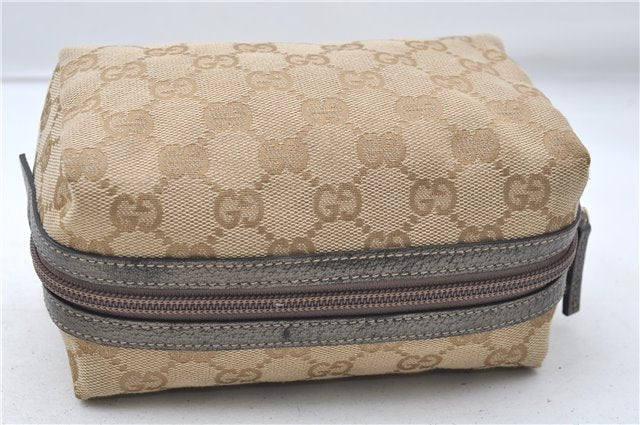 Authentic GUCCI Vintage Cosmetic Pouch Purse GG Canvas Leather Beige  7169D