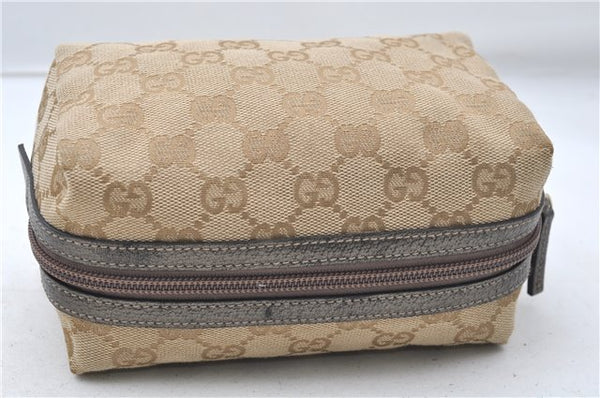 Authentic GUCCI Vintage Cosmetic Pouch Purse GG Canvas Leather Beige  7169D