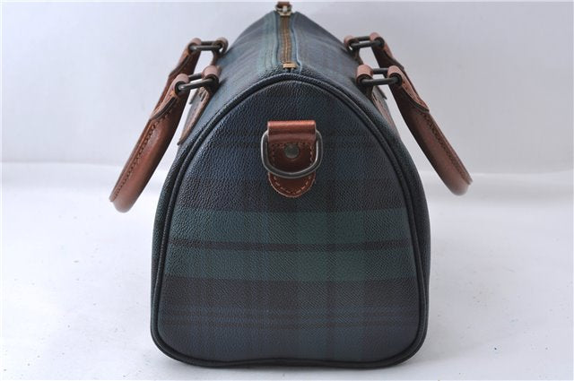 Authentic POLO Ralph Lauren Check PVC Leather 2Way Hand Boston Bag Green 7174D
