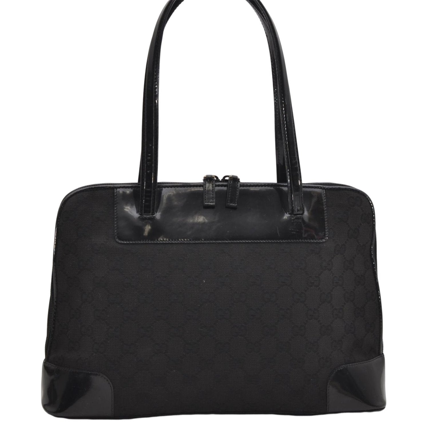 Authentic GUCCI Vintage Shoulder Hand Bag GG Canvas Enamel 0021122 Black 7177D