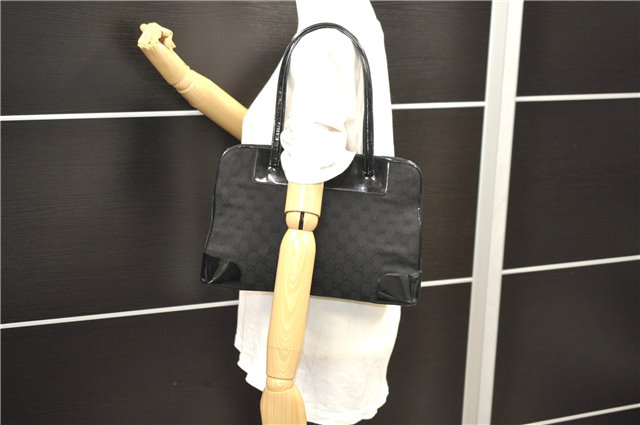 Authentic GUCCI Vintage Shoulder Hand Bag GG Canvas Enamel 0021122 Black 7177D
