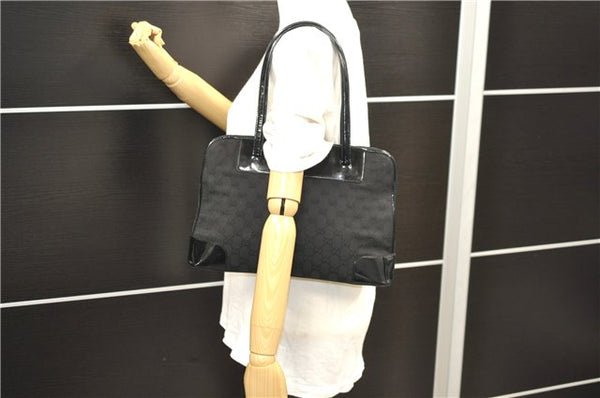 Authentic GUCCI Vintage Shoulder Hand Bag GG Canvas Enamel 0021122 Black 7177D