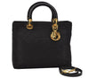 Authentic Christian Dior Lady Dior Cannage Nylon 2Way Hand Bag Black CD 7177I
