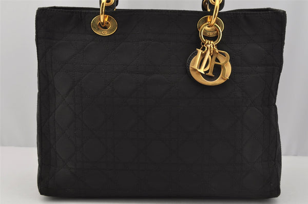 Authentic Christian Dior Lady Dior Cannage Nylon 2Way Hand Bag Black CD 7177I