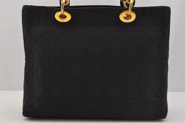 Authentic Christian Dior Lady Dior Cannage Nylon 2Way Hand Bag Black CD 7177I