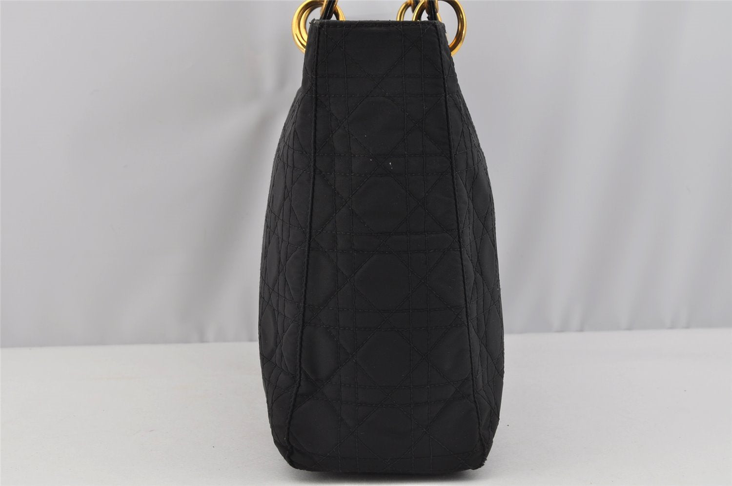 Authentic Christian Dior Lady Dior Cannage Nylon 2Way Hand Bag Black CD 7177I