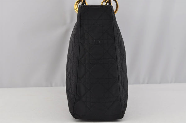 Authentic Christian Dior Lady Dior Cannage Nylon 2Way Hand Bag Black CD 7177I