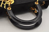 Authentic Christian Dior Lady Dior Cannage Nylon 2Way Hand Bag Black CD 7177I