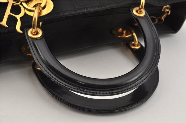 Authentic Christian Dior Lady Dior Cannage Nylon 2Way Hand Bag Black CD 7177I