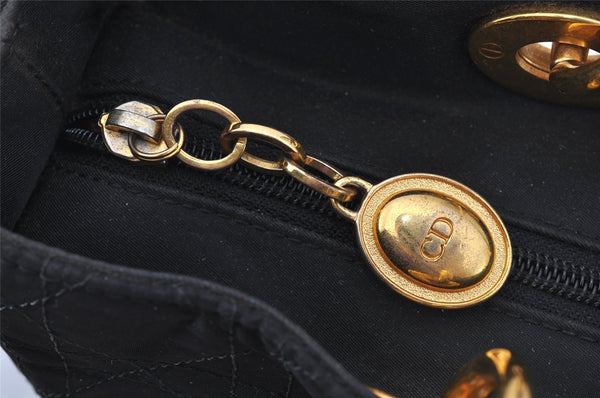 Authentic Christian Dior Lady Dior Cannage Nylon 2Way Hand Bag Black CD 7177I