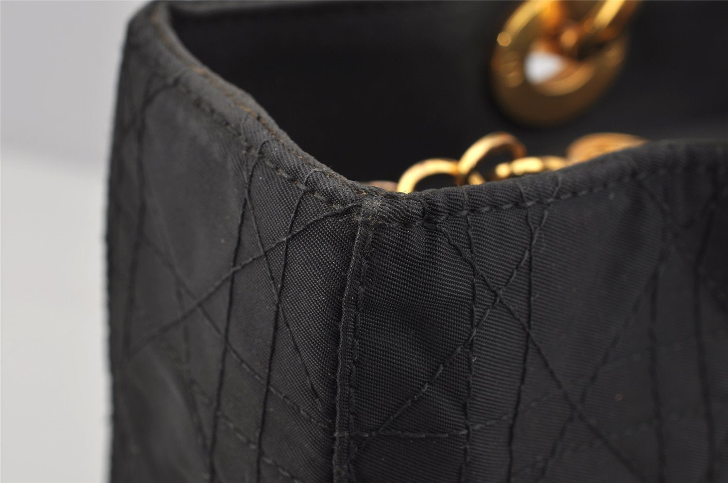 Authentic Christian Dior Lady Dior Cannage Nylon 2Way Hand Bag Black CD 7177I