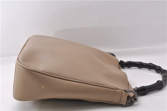 Authentic GUCCI Vintage Bamboo Shoulder Hand Bag Leather 0011638 Beige 7178D