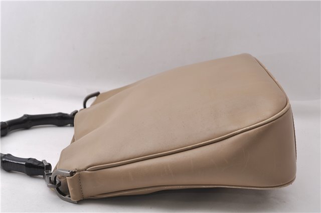 Authentic GUCCI Vintage Bamboo Shoulder Hand Bag Leather 0011638 Beige 7178D