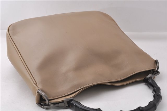 Authentic GUCCI Vintage Bamboo Shoulder Hand Bag Leather 0011638 Beige 7178D