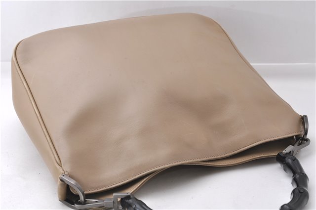 Authentic GUCCI Vintage Bamboo Shoulder Hand Bag Leather 0011638 Beige 7178D