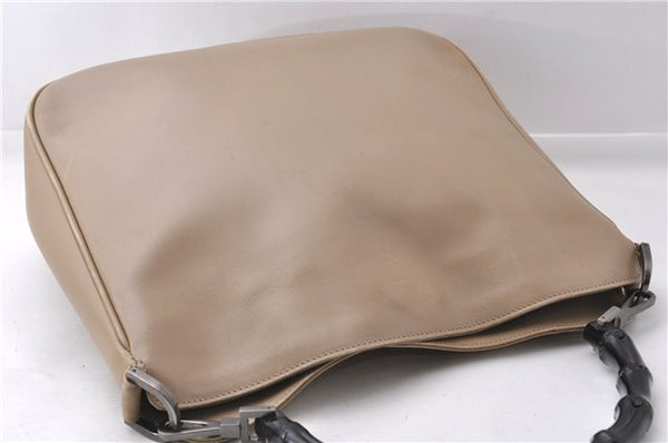 Authentic GUCCI Vintage Bamboo Shoulder Hand Bag Leather 0011638 Beige 7178D