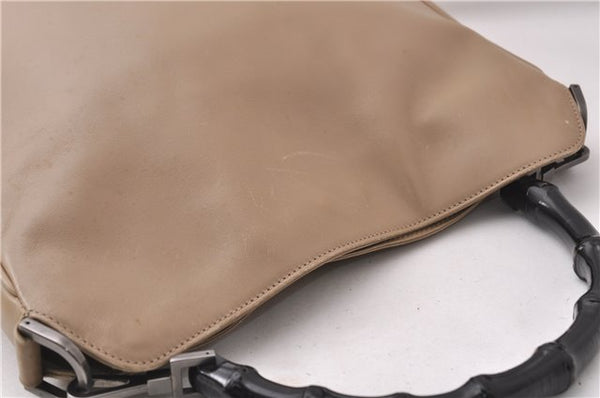 Authentic GUCCI Vintage Bamboo Shoulder Hand Bag Leather 0011638 Beige 7178D