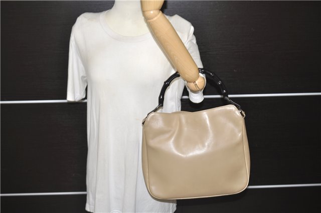 Authentic GUCCI Vintage Bamboo Shoulder Hand Bag Leather 0011638 Beige 7178D