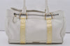 Authentic BURBERRY Vintage Leather Shoulder Tote Bag White 7178I