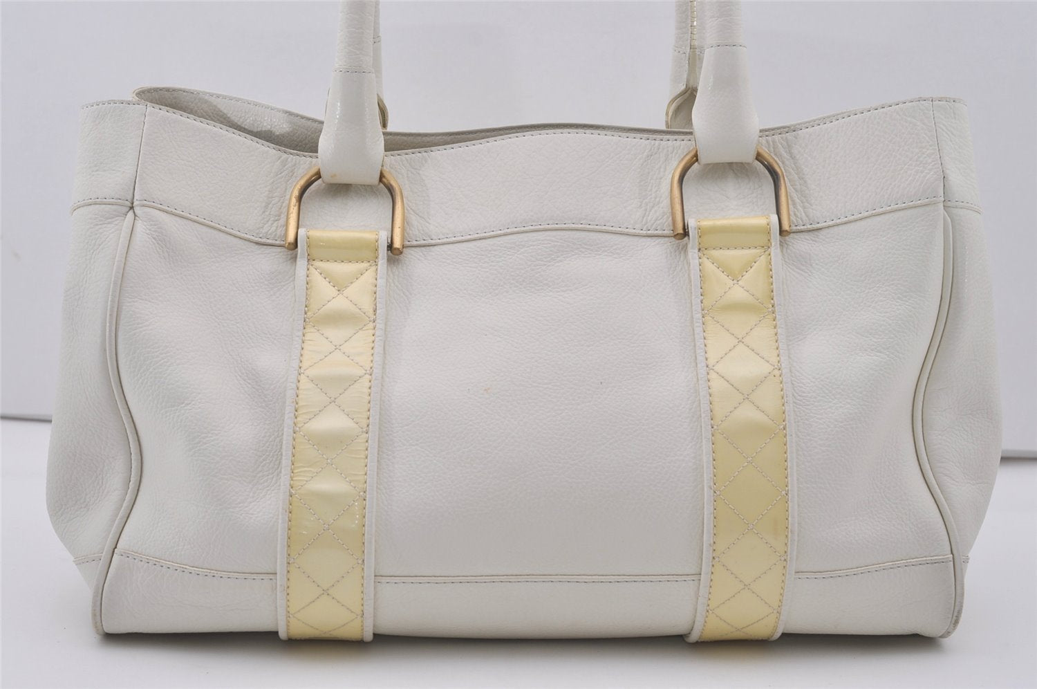 Authentic BURBERRY Vintage Leather Shoulder Tote Bag White 7178I