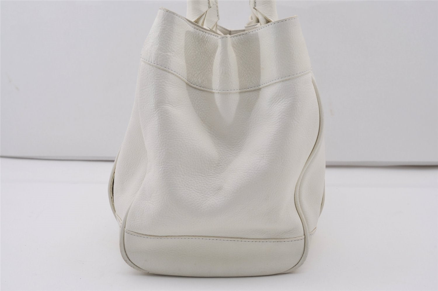 Authentic BURBERRY Vintage Leather Shoulder Tote Bag White 7178I