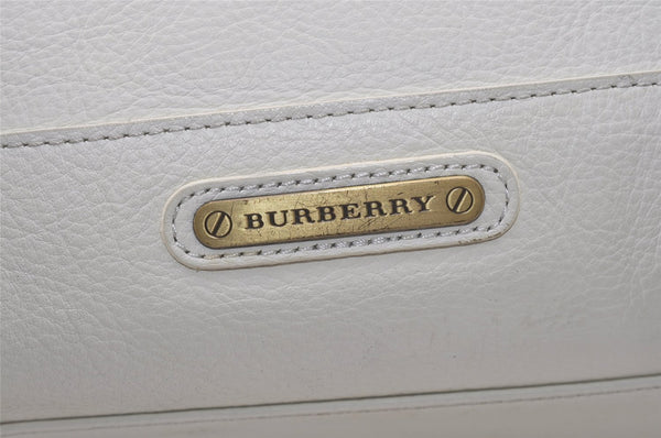 Authentic BURBERRY Vintage Leather Shoulder Tote Bag White 7178I