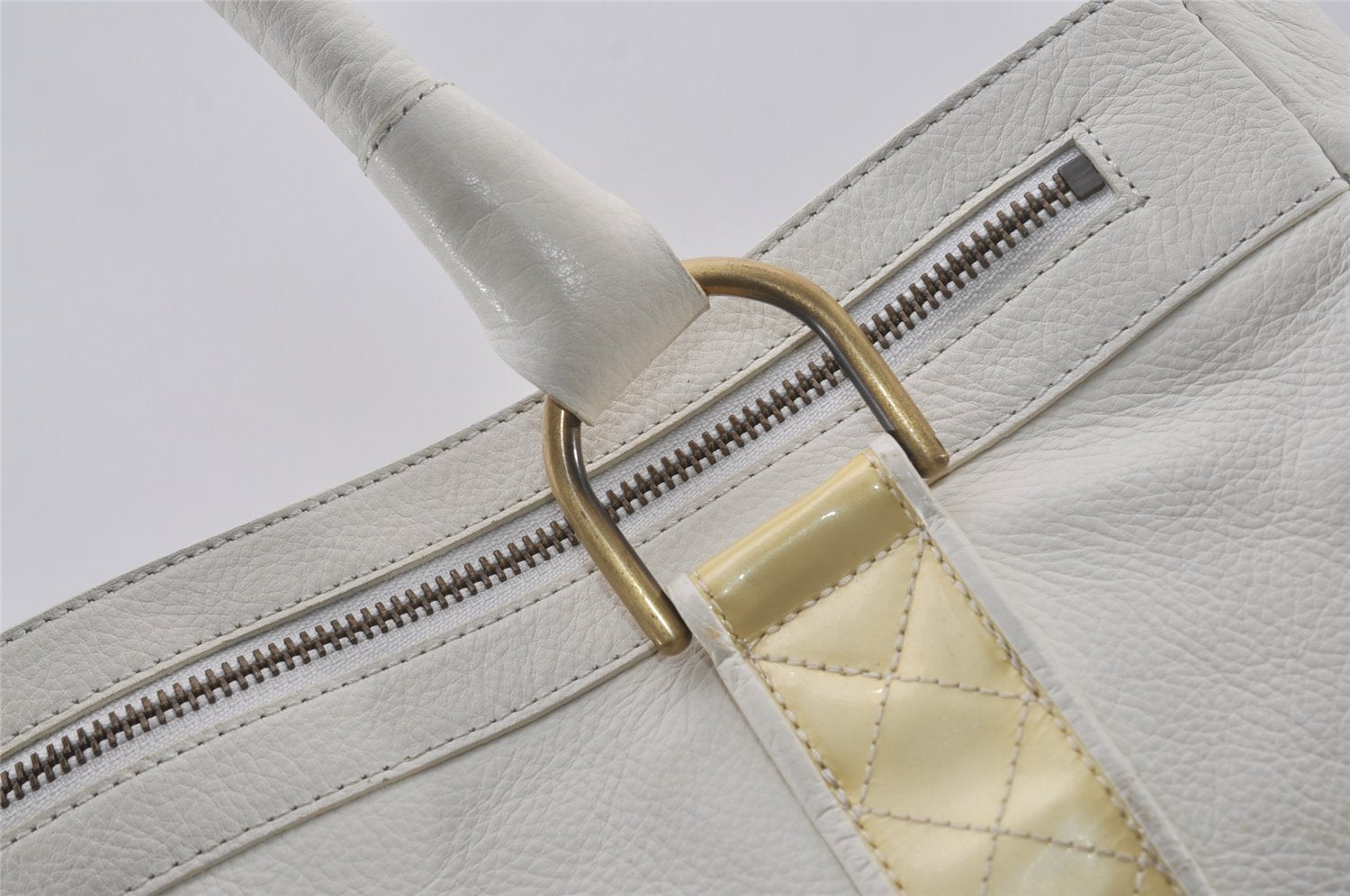 Authentic BURBERRY Vintage Leather Shoulder Tote Bag White 7178I