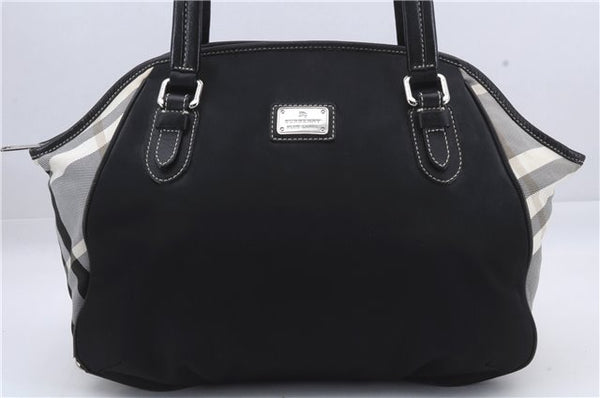 Authentic BURBERRY BLUE LABEL Check Shoulder Tote Bag Nylon Leather Black 7179D