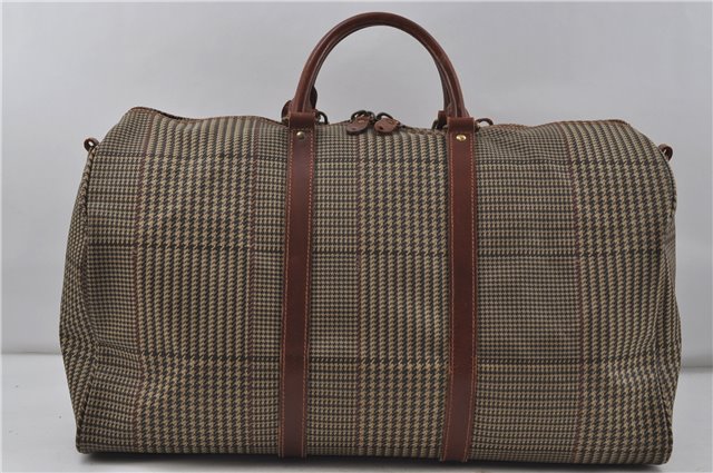 Auth POLO Ralph Lauren Houndstooth PVC Leather Travel Boston Bag Brown 7183D