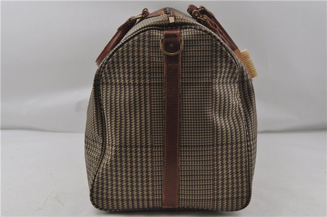 Auth POLO Ralph Lauren Houndstooth PVC Leather Travel Boston Bag Brown 7183D