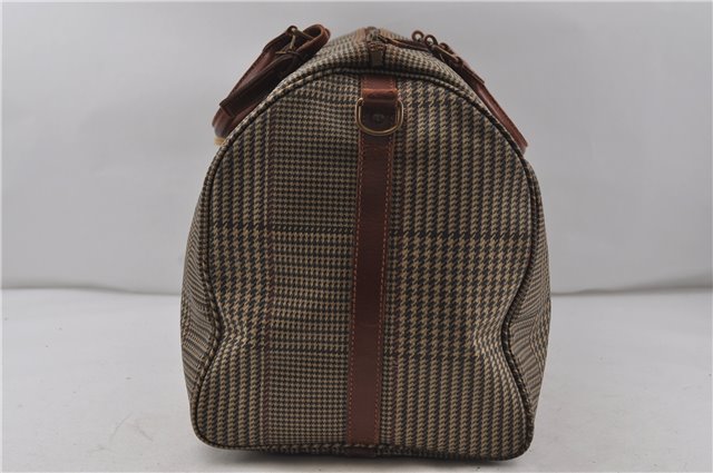 Auth POLO Ralph Lauren Houndstooth PVC Leather Travel Boston Bag Brown 7183D