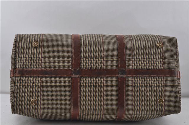 Auth POLO Ralph Lauren Houndstooth PVC Leather Travel Boston Bag Brown 7183D