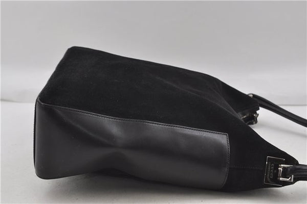 Authentic GUCCI Vintage Shoulder Hand Bag GG Suede Leather 0013770 Black 7187D
