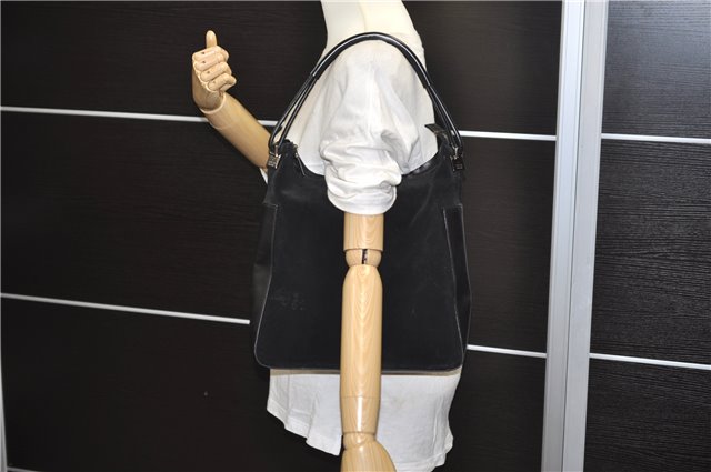 Authentic GUCCI Vintage Shoulder Hand Bag GG Suede Leather 0013770 Black 7187D