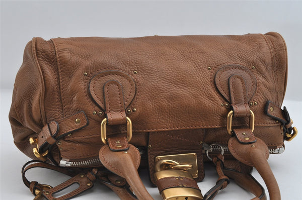Authentic Chloe Vintage Paddington Leather Shoulder Hand Bag Brown 7188I