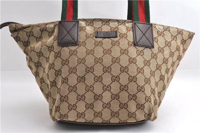 Authentic GUCCI Web Sherry Line Hand Bag GG Canvas Leather 131228 Brown 7190E