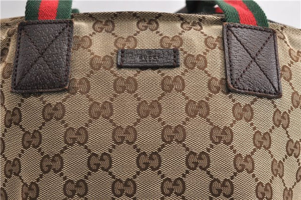 Authentic GUCCI Web Sherry Line Hand Bag GG Canvas Leather 131228 Brown 7190E