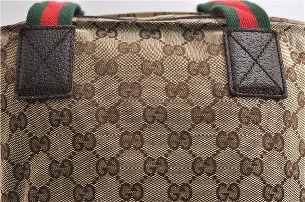 Authentic GUCCI Web Sherry Line Hand Bag GG Canvas Leather 131228 Brown 7190E