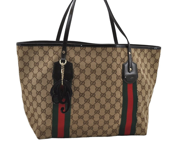 Auth GUCCI Jolie Web Sherry Line Tote Bag GG Canvas Enamel 211970 Brown 7190I
