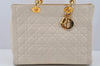 Authentic Christian Dior Lady Dior Lamb Skin Cannage 2Way Hand Bag White 7195I