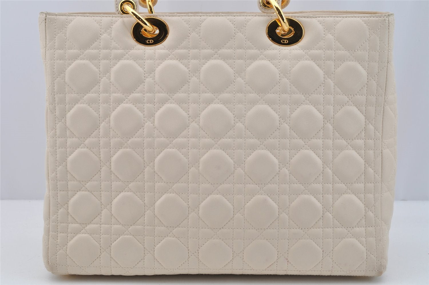 Authentic Christian Dior Lady Dior Lamb Skin Cannage 2Way Hand Bag White 7195I