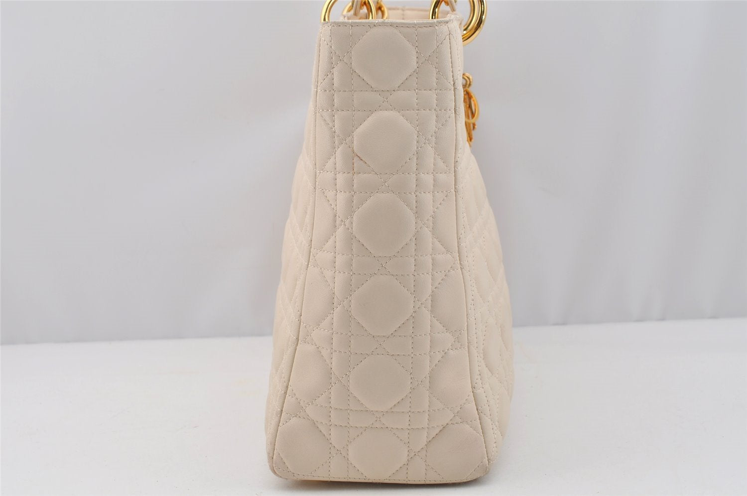 Authentic Christian Dior Lady Dior Lamb Skin Cannage 2Way Hand Bag White 7195I