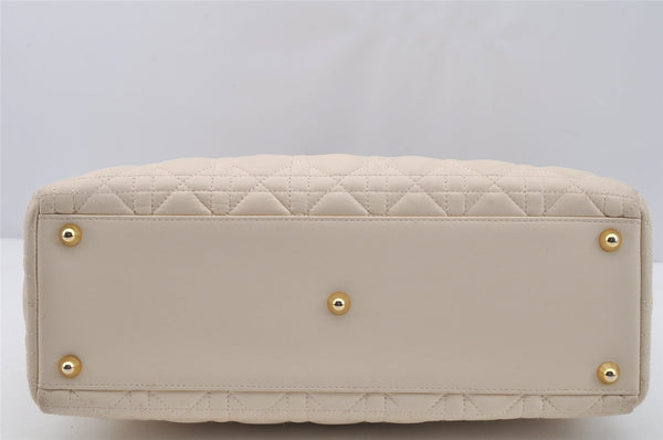 Authentic Christian Dior Lady Dior Lamb Skin Cannage 2Way Hand Bag White 7195I