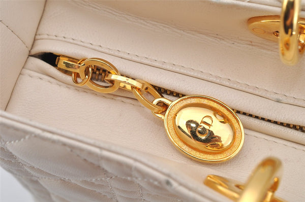 Authentic Christian Dior Lady Dior Lamb Skin Cannage 2Way Hand Bag White 7195I