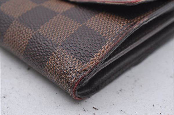 Authetic Louis Vuitton Damier Portefeuille Elise Trifold Wallet N61654 LV 7196D