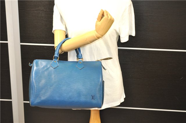 Authentic LOUIS VUITTON Epi Speedy 30 Hand Bag Blue M43005 LV 7197C